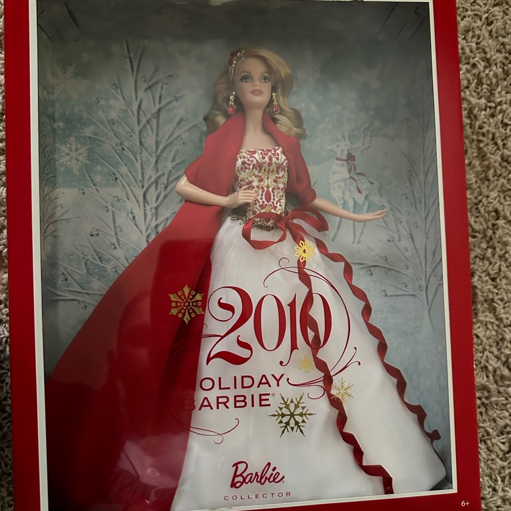 2010 Barbie Holiday Collector Doll in Red and White Gown